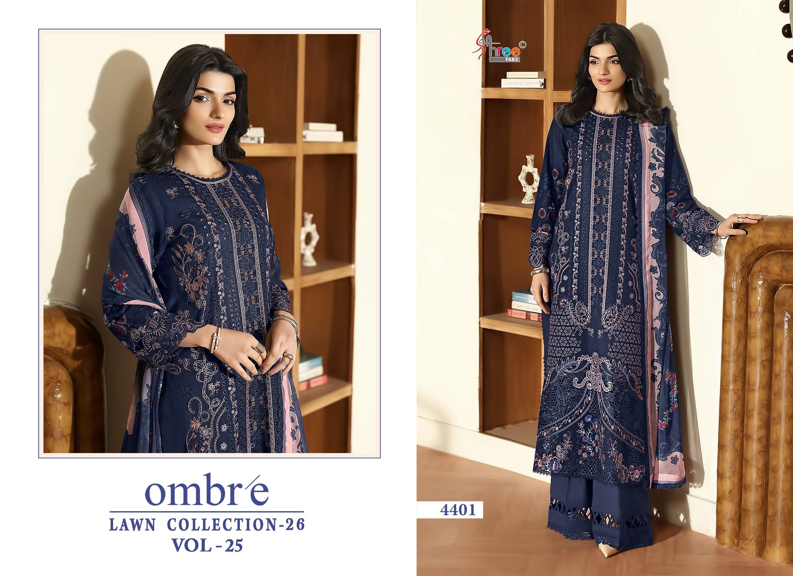 OMBRE LAWN COLLECTION VOL-25 By Shree fabs 4401 To 4406 Series Designer Pakistani Suits Beautiful Fancy Stylish Colorful Party Wear & Occasional Wear Pure Cotton Print With Embroidery Dresses At Wholesale Price